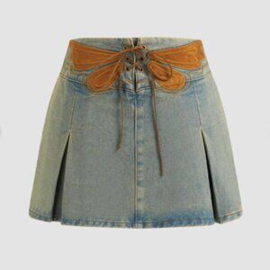 Cider Butterfly Denim Mini Skirt